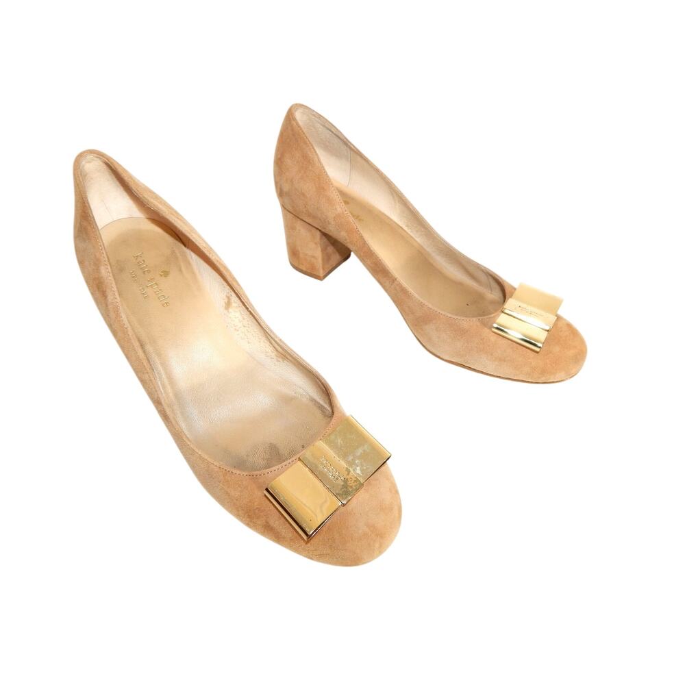 Kate Spade Tan Suede Pumps Size 9.5 Lorin Gold Bow